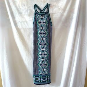 NWT Max Studio Teal & Navy Halter Geo-Print Mini Dress XS